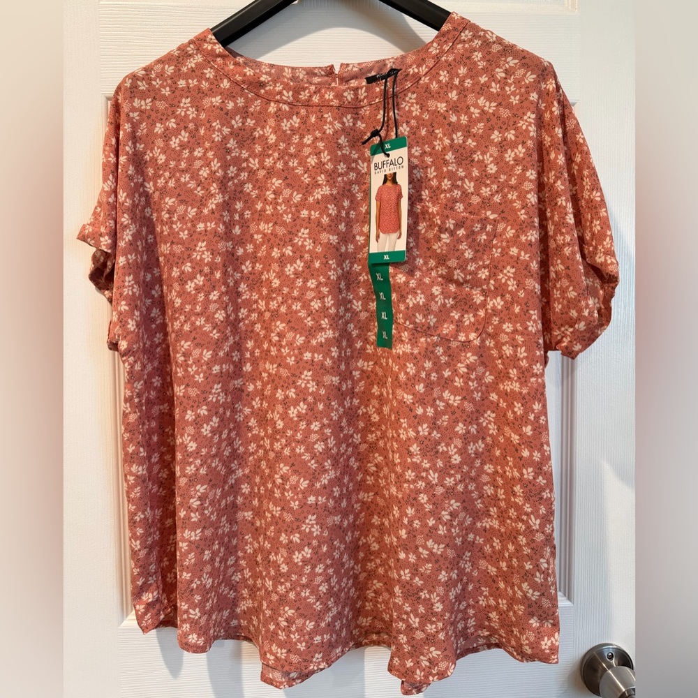 NWT Buffalo David Bitton XL Women's Floral Top - Pink/Cream/Orange